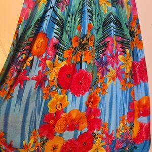 Tropical Floral Smocked Midi Dress in Blue and Orange